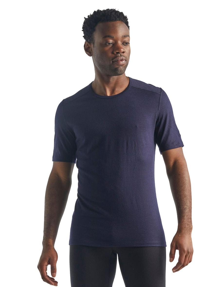 Midnight Navy Icebreaker Merino 200 Oasis Short Sleeve Crewe Thermal Top Men\'s Base Layers | AU 1388YXFU